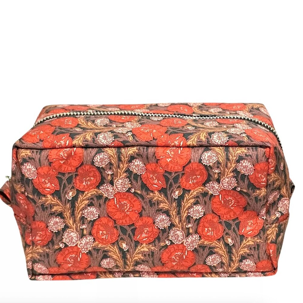 Liberty London Makeup Cosmetic Bag Miss Maud Red Flowers Floral Case Zipper